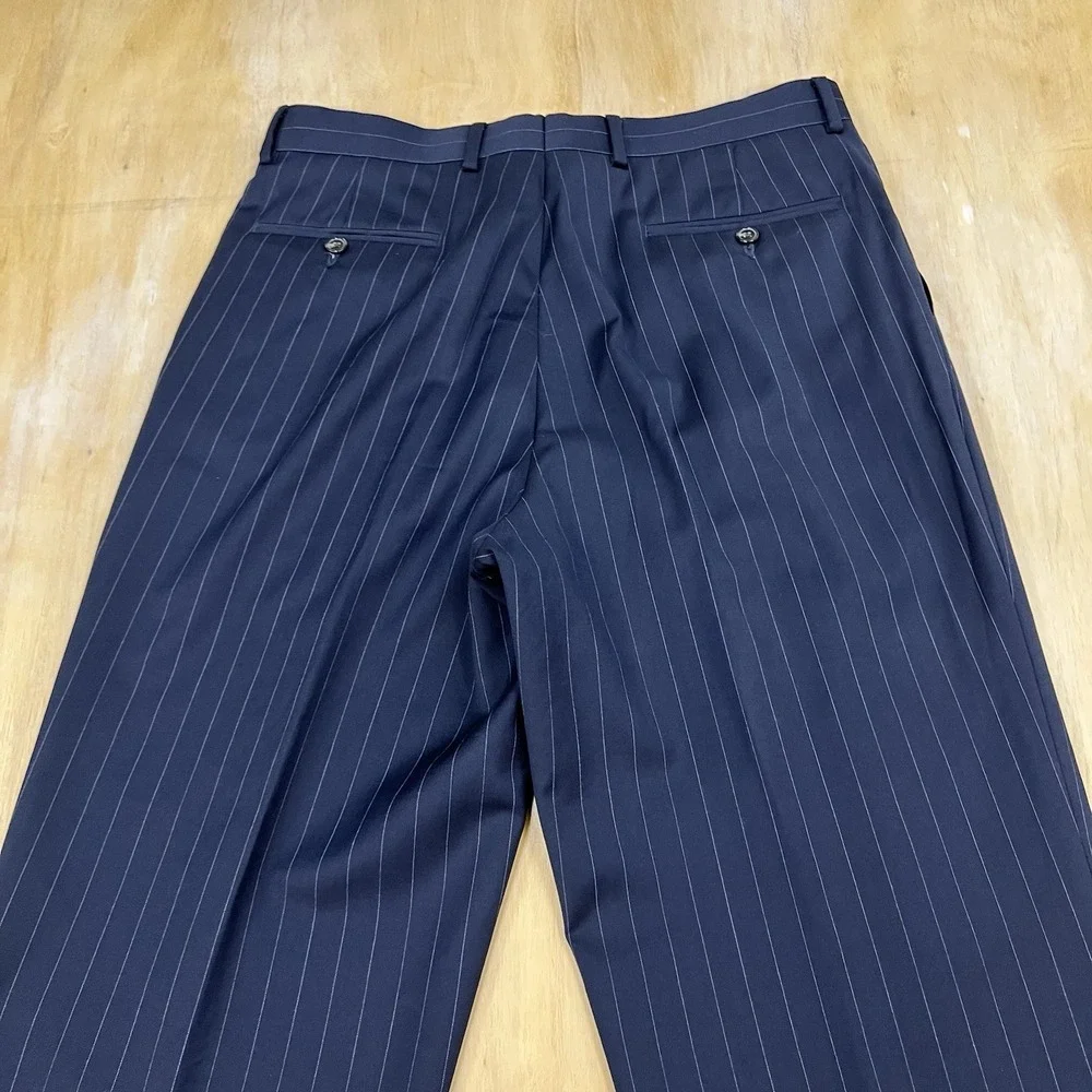 Hickey Freeman (Actual Sz 40R) Suit Men Pleated Pants 33x32 (Unhemmed) Dark Navy